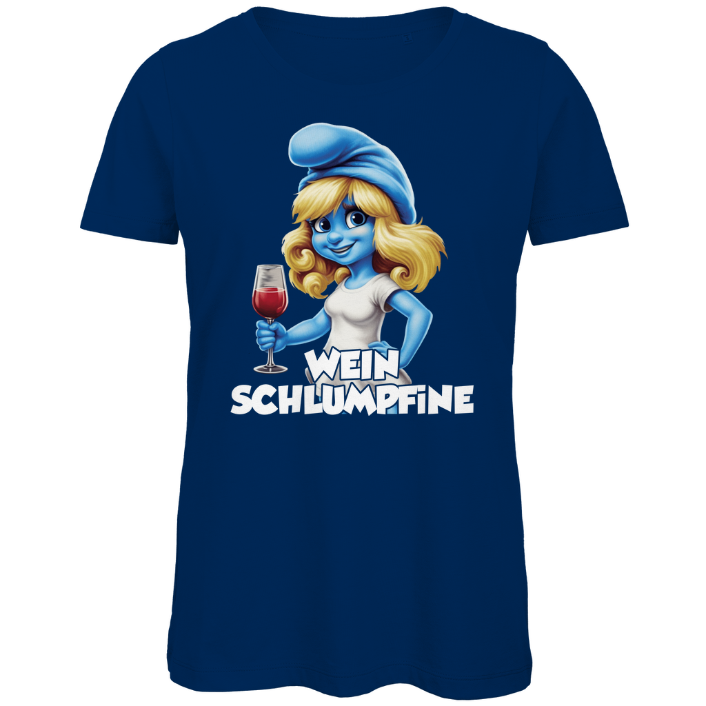 Wein Schlumpfine Grafik - Damen Premium Bio T-Shirt Navy