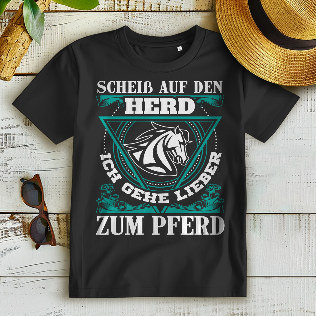 Scheiß auf den Herd Shirt Damen – Reiterin Spruch T-Shirt zum Pferd statt Küche