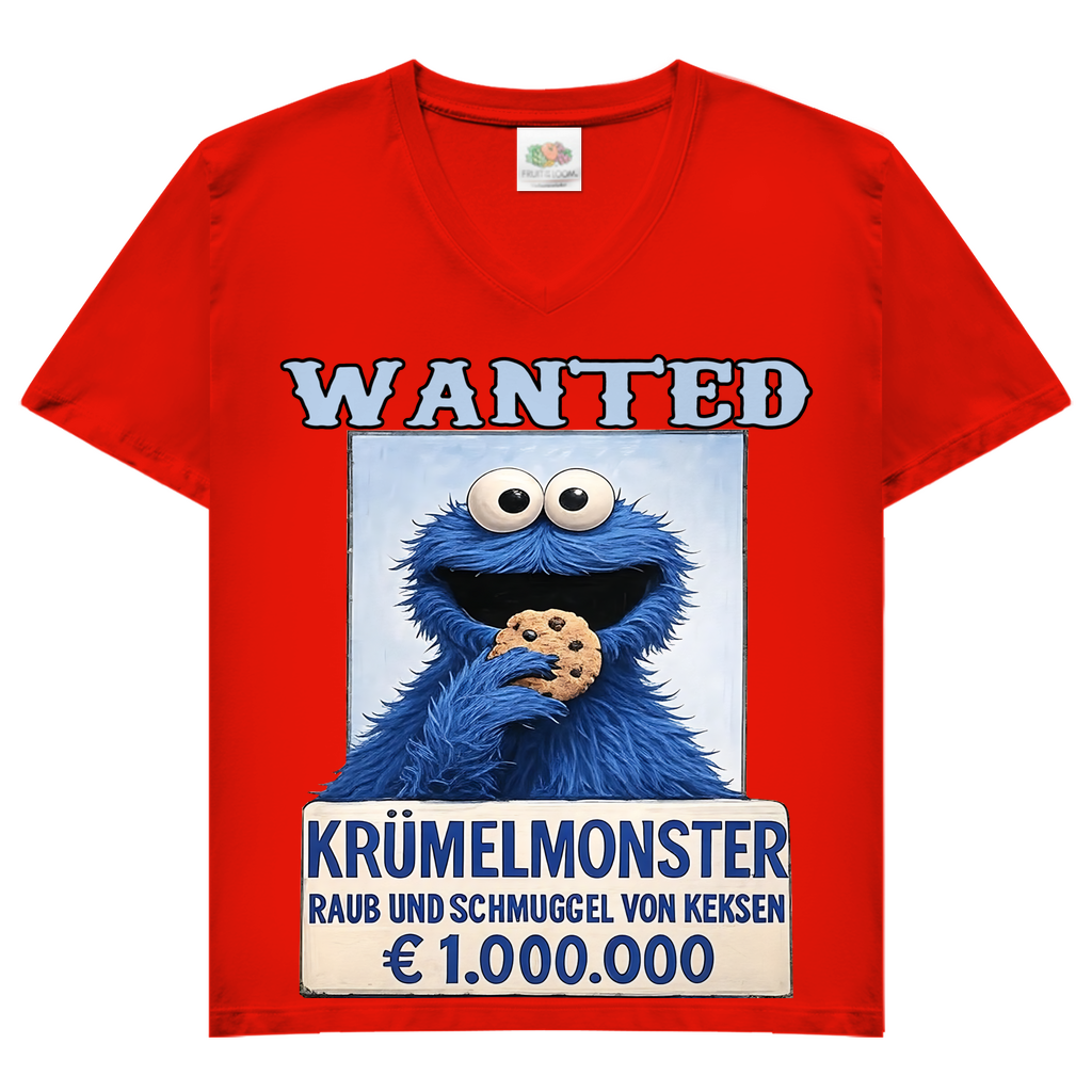 Wanted Krümelmonster Raub und Schmuggel von Keksen - Damen V-Neck T-Shirt Red