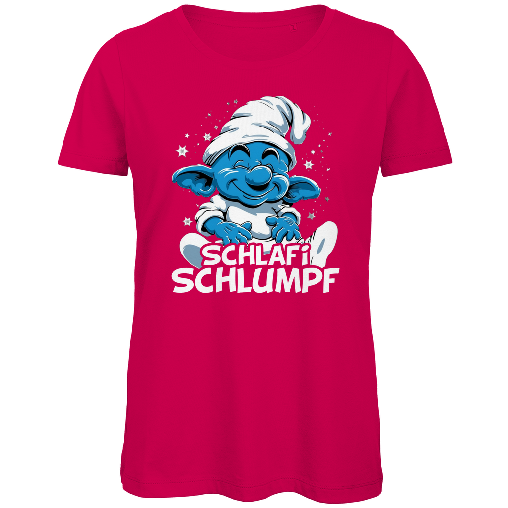 Schlafi Schlumpf Grafik - Damen Premium Bio T-Shirt Fuchsia