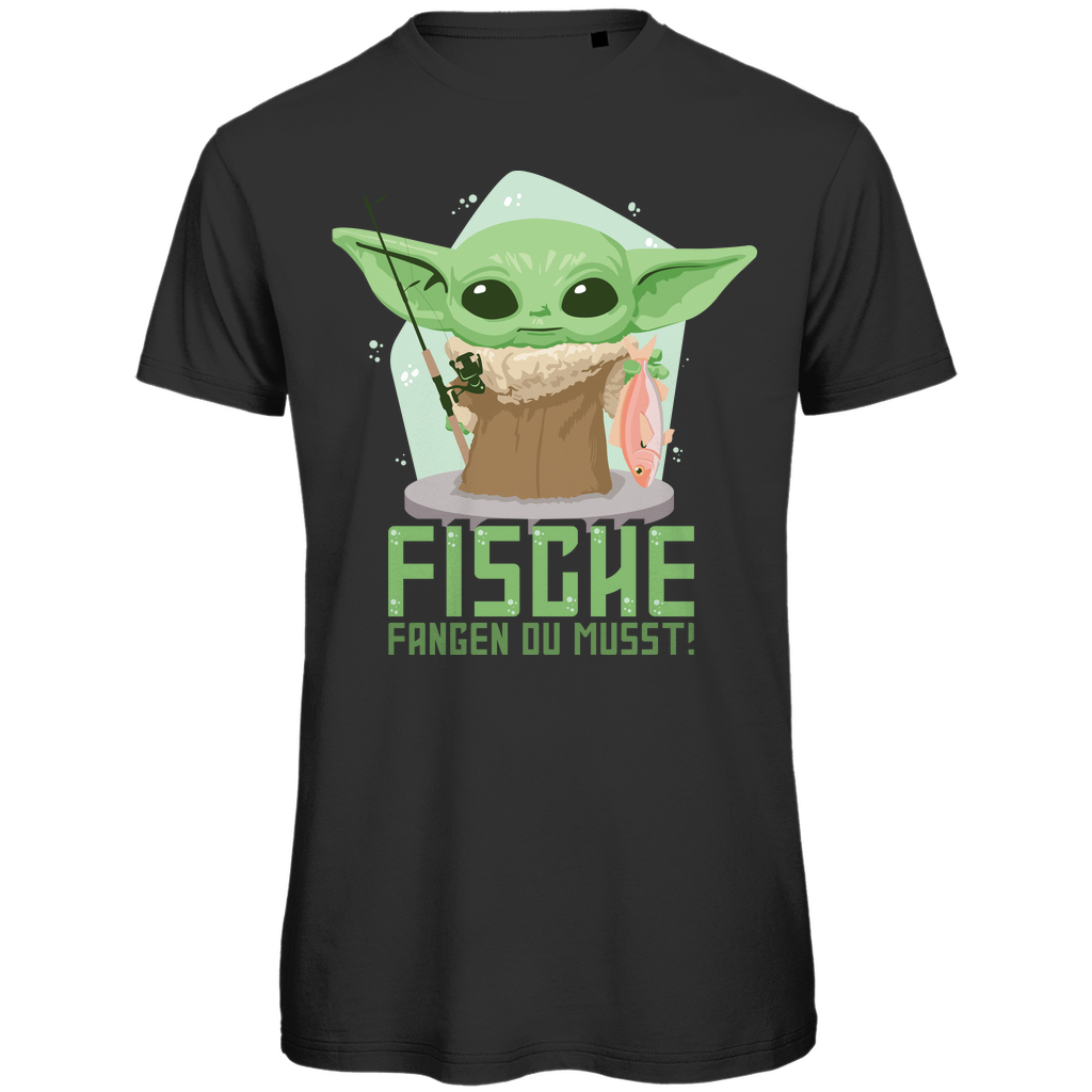 Fische fangen du musst – Grogu T-Shirt – Angler Shirt für Fans – Baby Yoda Angelshirt Black