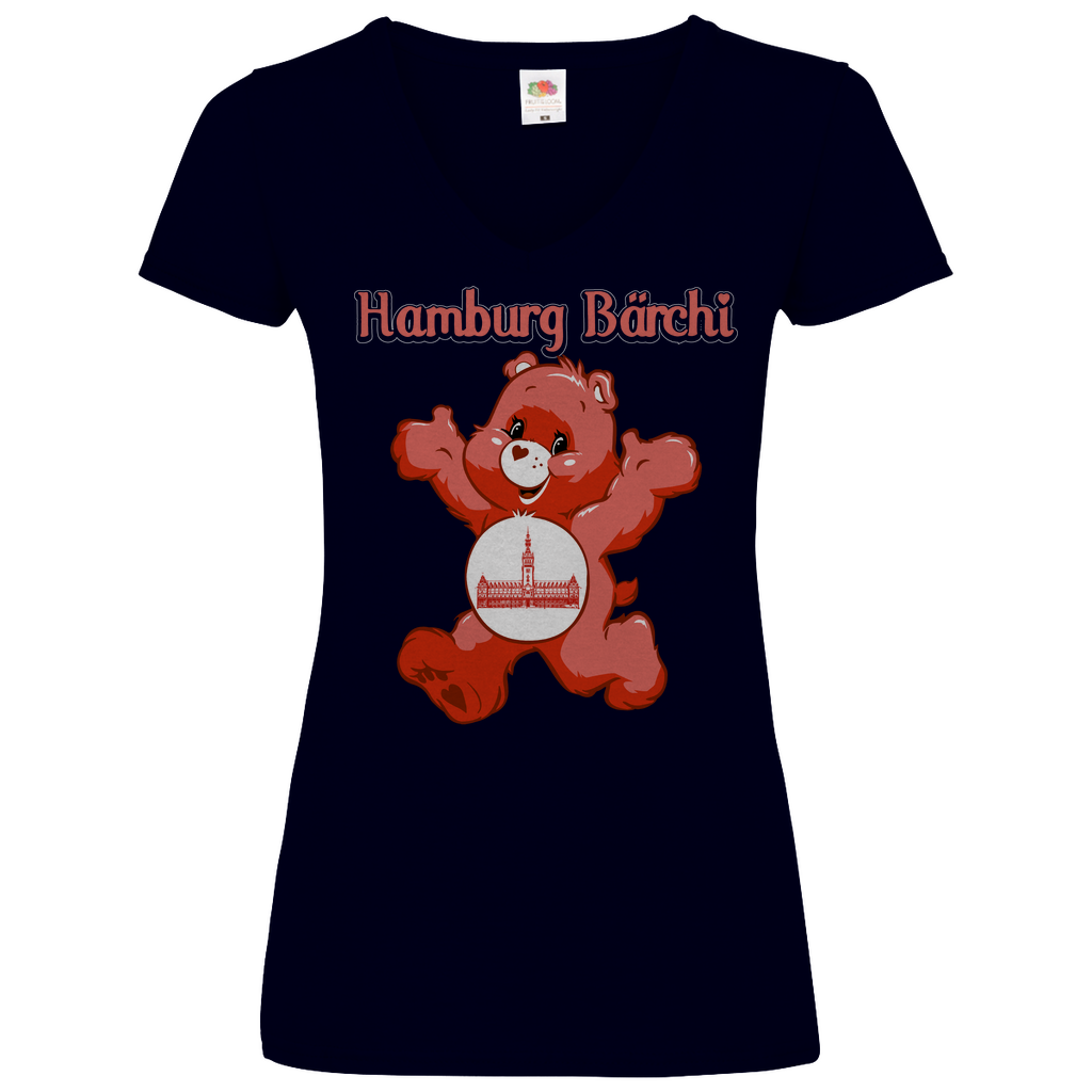 Hamburg Bärchi - Glücksbärchi - V-Neck Damenshirt Deep Navy