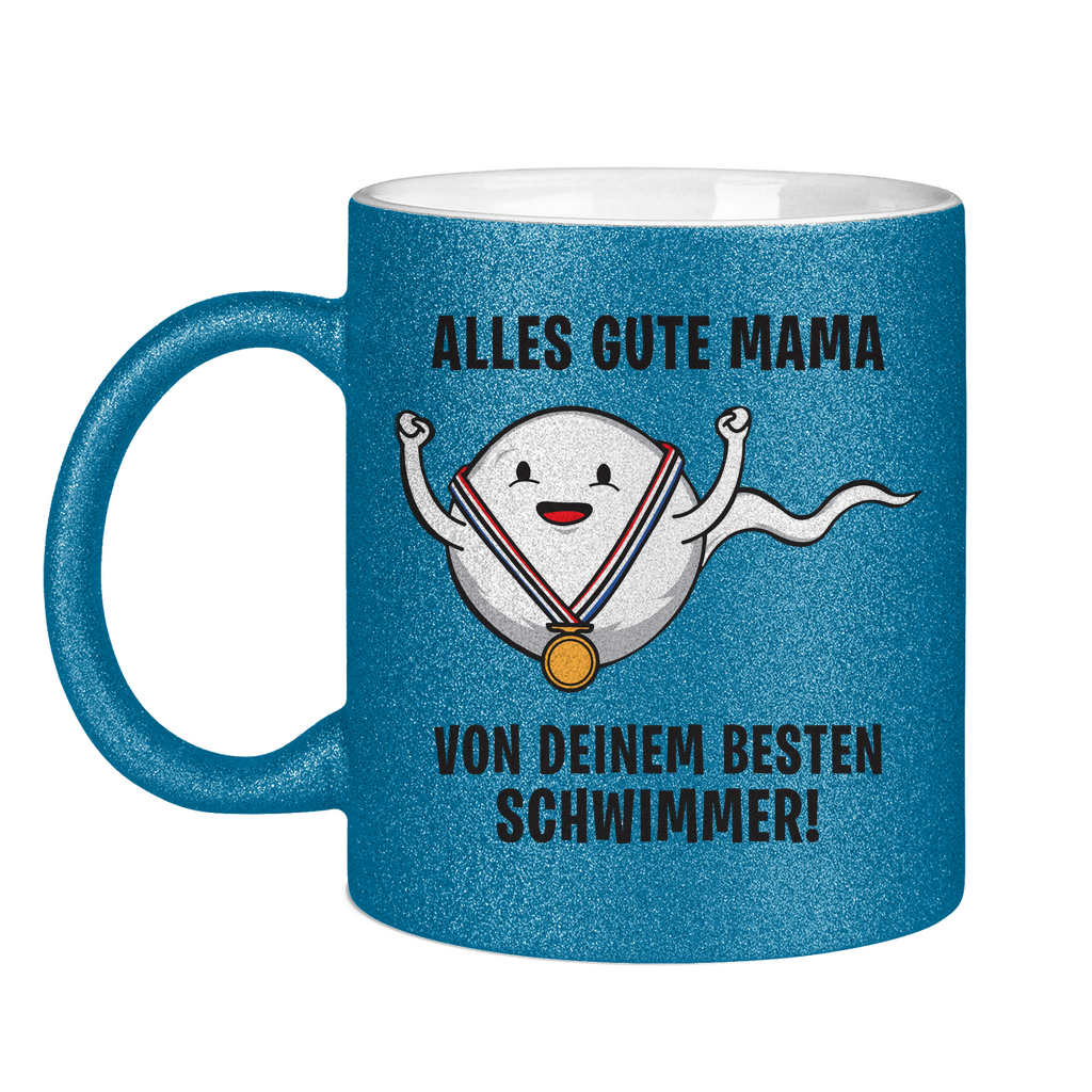 Alles gute Mama von deinem besten Schwimmer! - Glitzertasse Blue Glitter One size