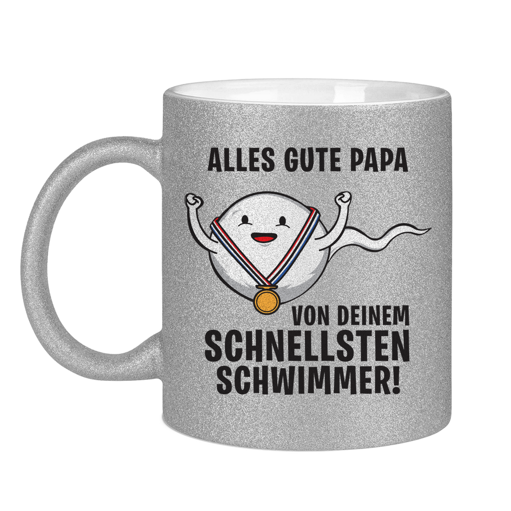 Alles gute Papa von deinem schnellsten Schwimmer! - Glitzertasse Silver Glitter One size