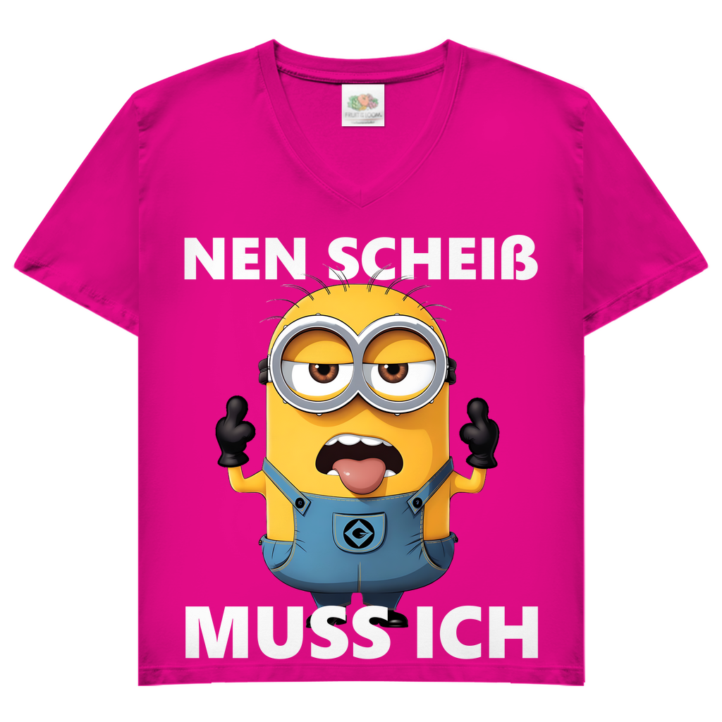 Damen V-Neck T-Shirt Nen Scheiß Muss Ich Minion