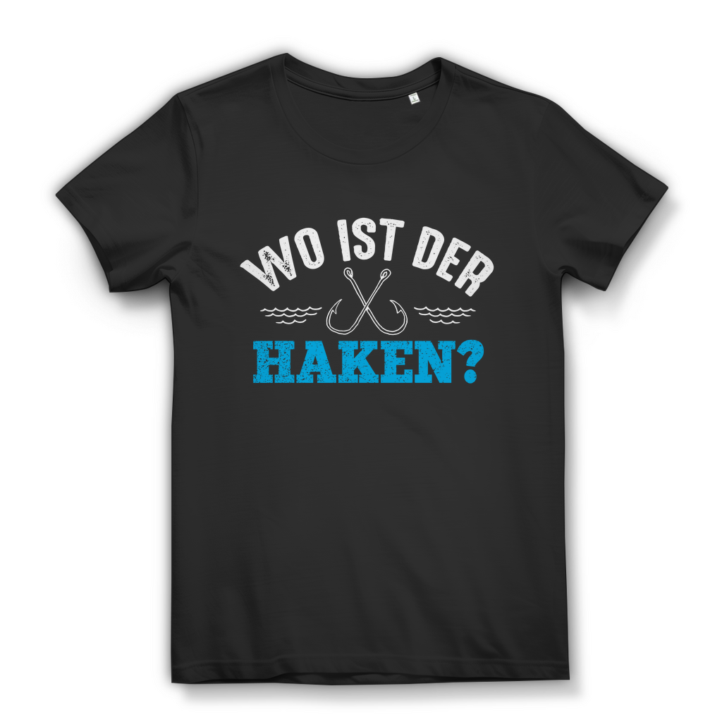Damen T-Shirt Angeln – Wo ist der Haken? – Lustiges Fischer Funshirt Geschenk Black