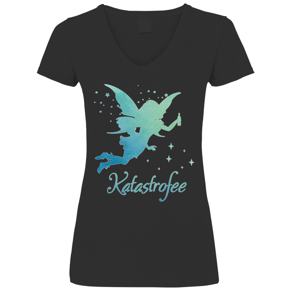 Katastrofee - Prinzessin Aquarell - V-Neck Damenshirt Black