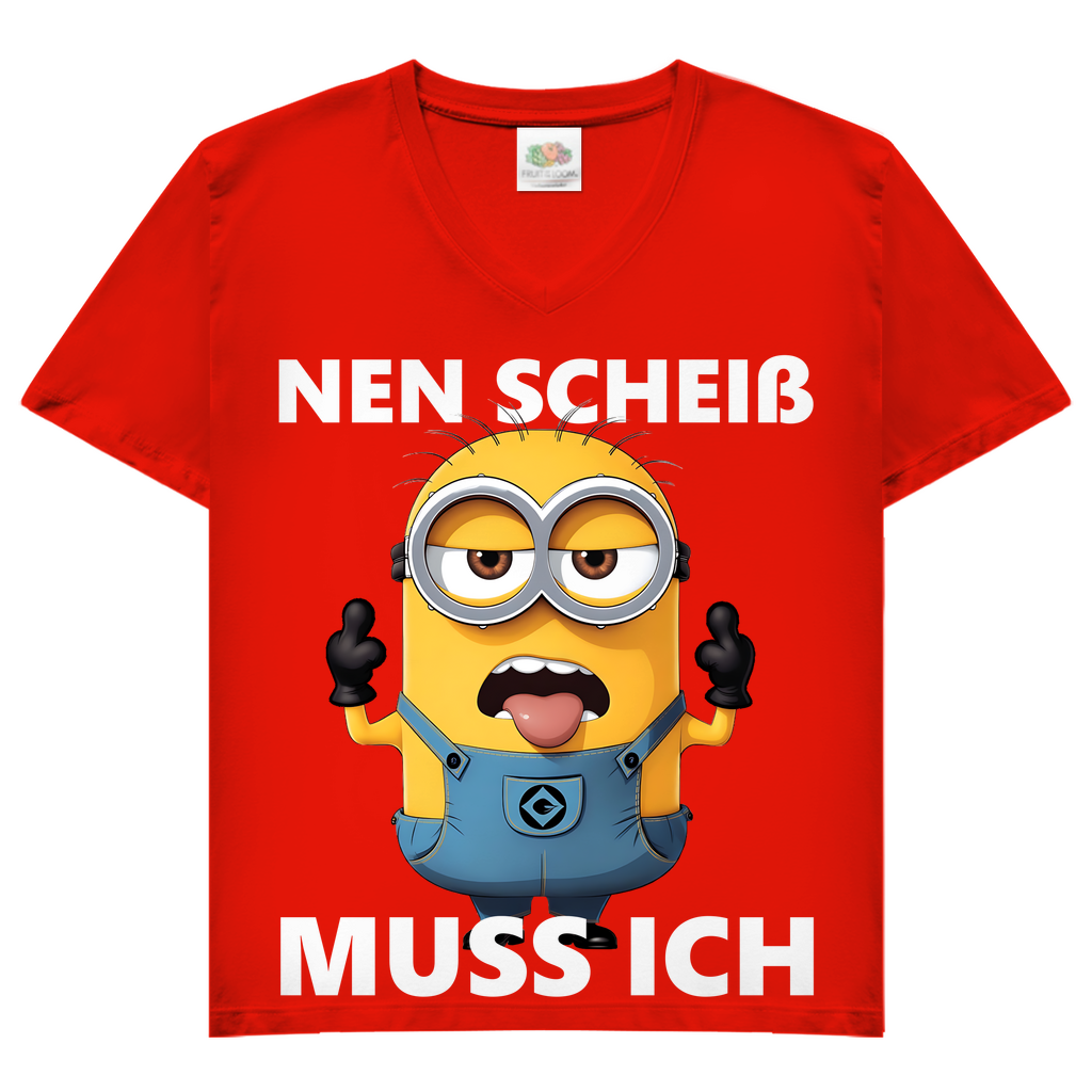 Damen V-Neck T-Shirt Nen Scheiß Muss Ich Minion