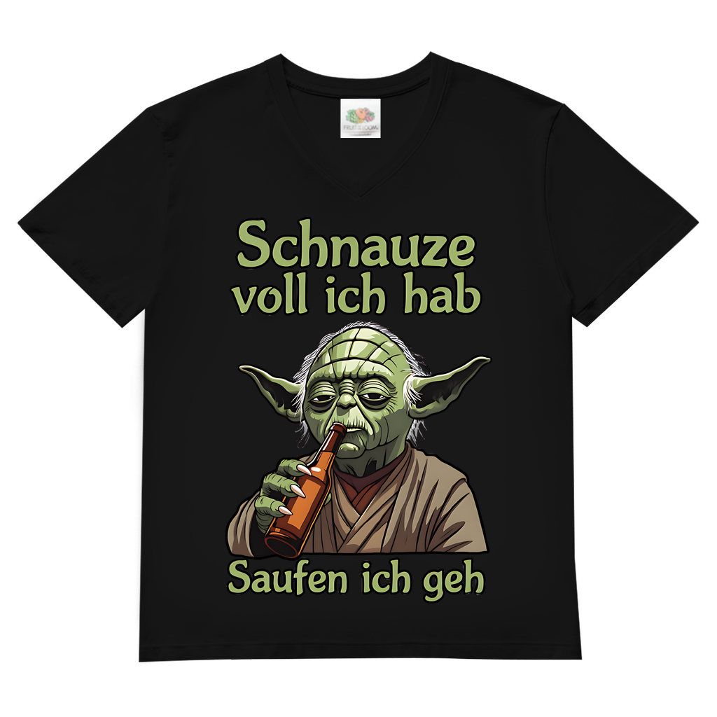 Herren V-Neck T-Shirt Yoda Schnauze Voll Ich Hab Saufen Ich Geh