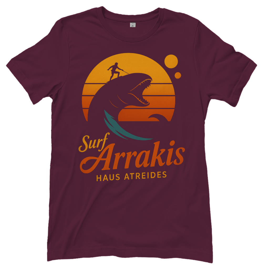 Surf Arrakis Sandwurm Retro Vintage Dune Haus Atreides - Damen T-Shirt Burgundy