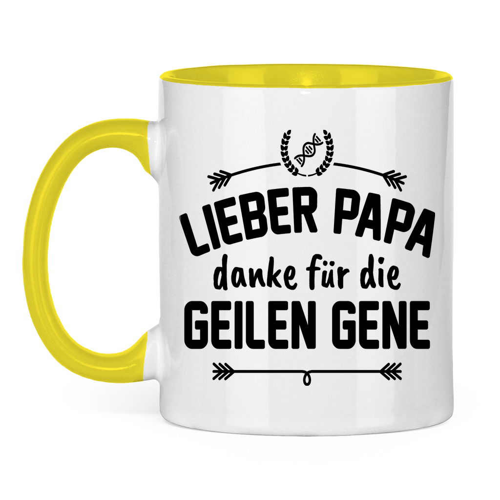 Lieber Papa danke für die geilen Gene - Tasse zweifarbig Yellow