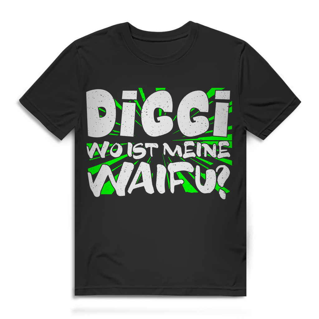 Waifu T-Shirt Herren – Anime Fanshirt mit Spruch Diggi wo ist meine Waifu Black