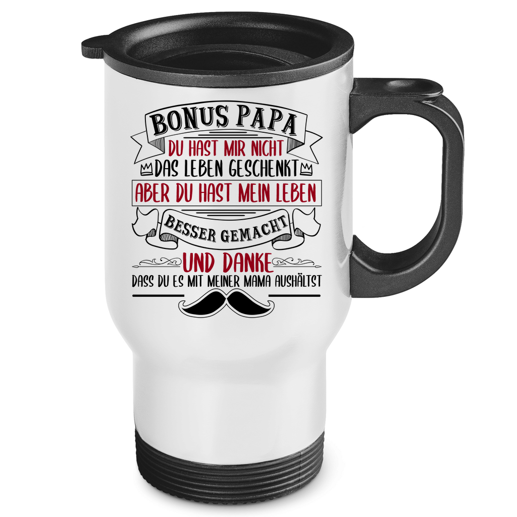 Bonus Papa danke dass du es mit meiner Mama aushältst - Edelstahl-Thermobecher White One size