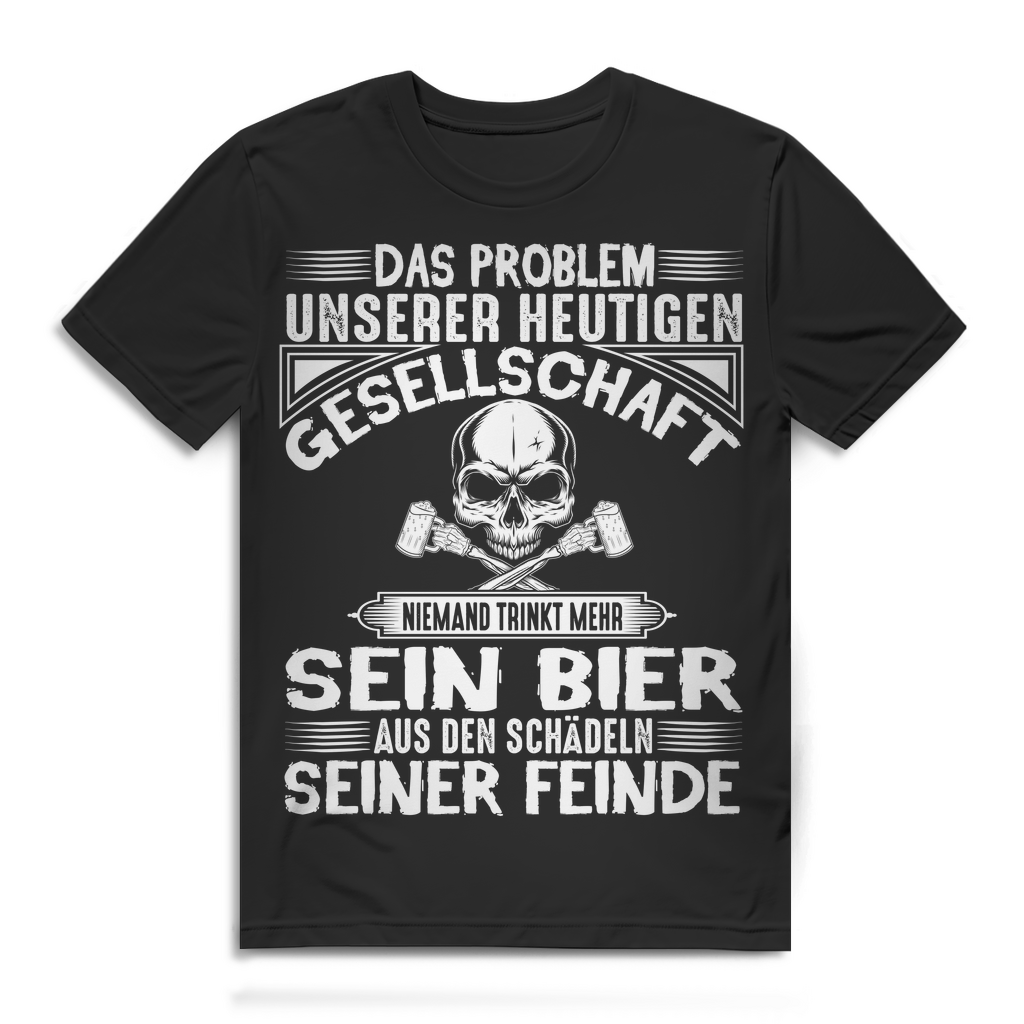 Schwarzer Humor T-Shirt – Bier trinken aus Schädeln Feinde Spruch Bio Herren Black
