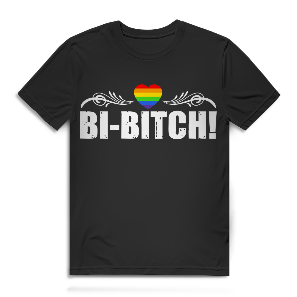 Bi-Bitch Herren T Shirt LGBT Bisexualität Regenbogenherz Pride Statement CSD Black