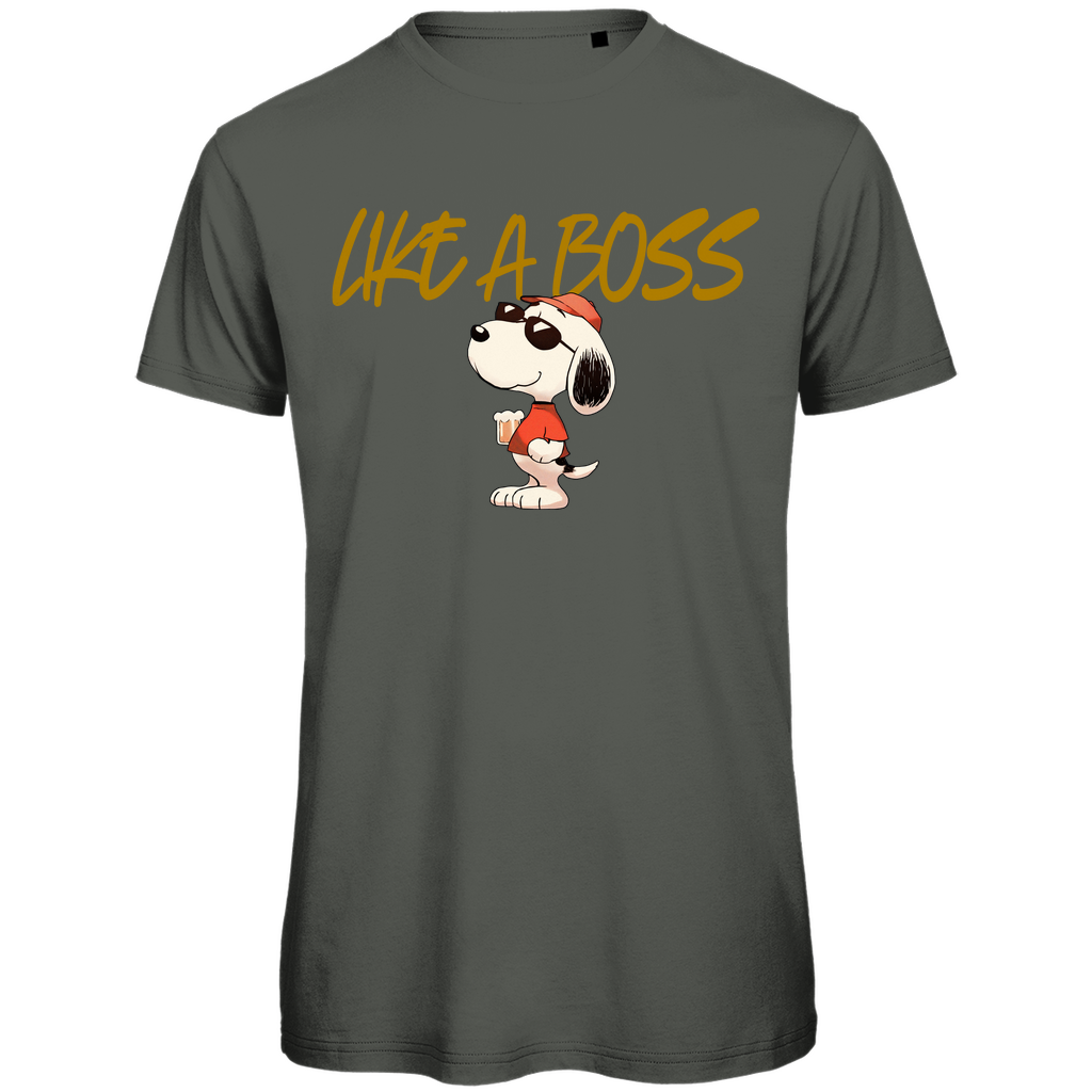 Peanuts Snoopy mit Bier Like a Boss - Herren Premium Bio T-Shirt Millennial Khaki