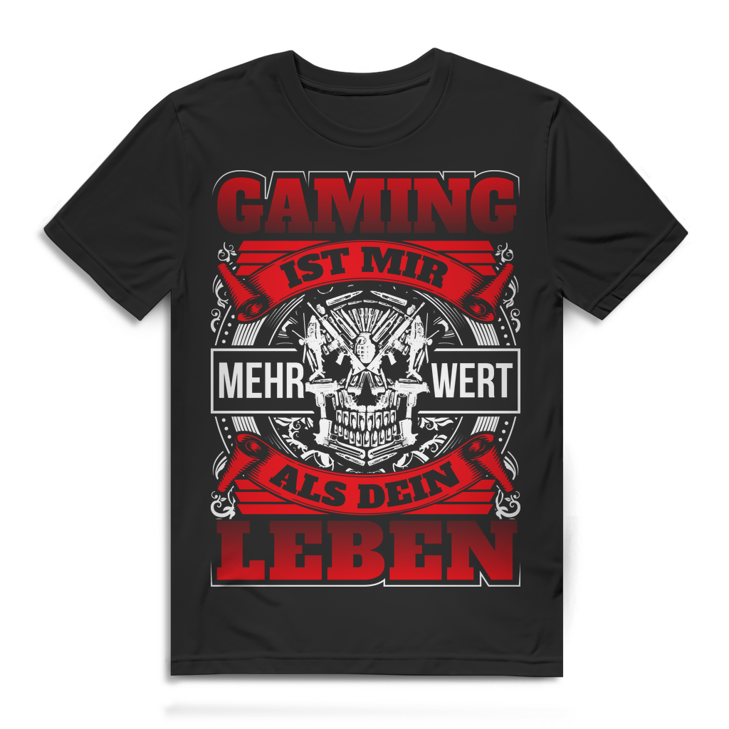 Herren T-Shirt Gaming ist mir mehr wert Zocker Shirt Bio Baumwolle Black