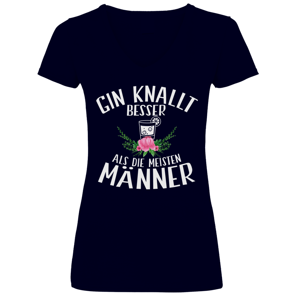 Gin knallt besser als die meisten Männer - V-Neck Damenshirt Deep Navy