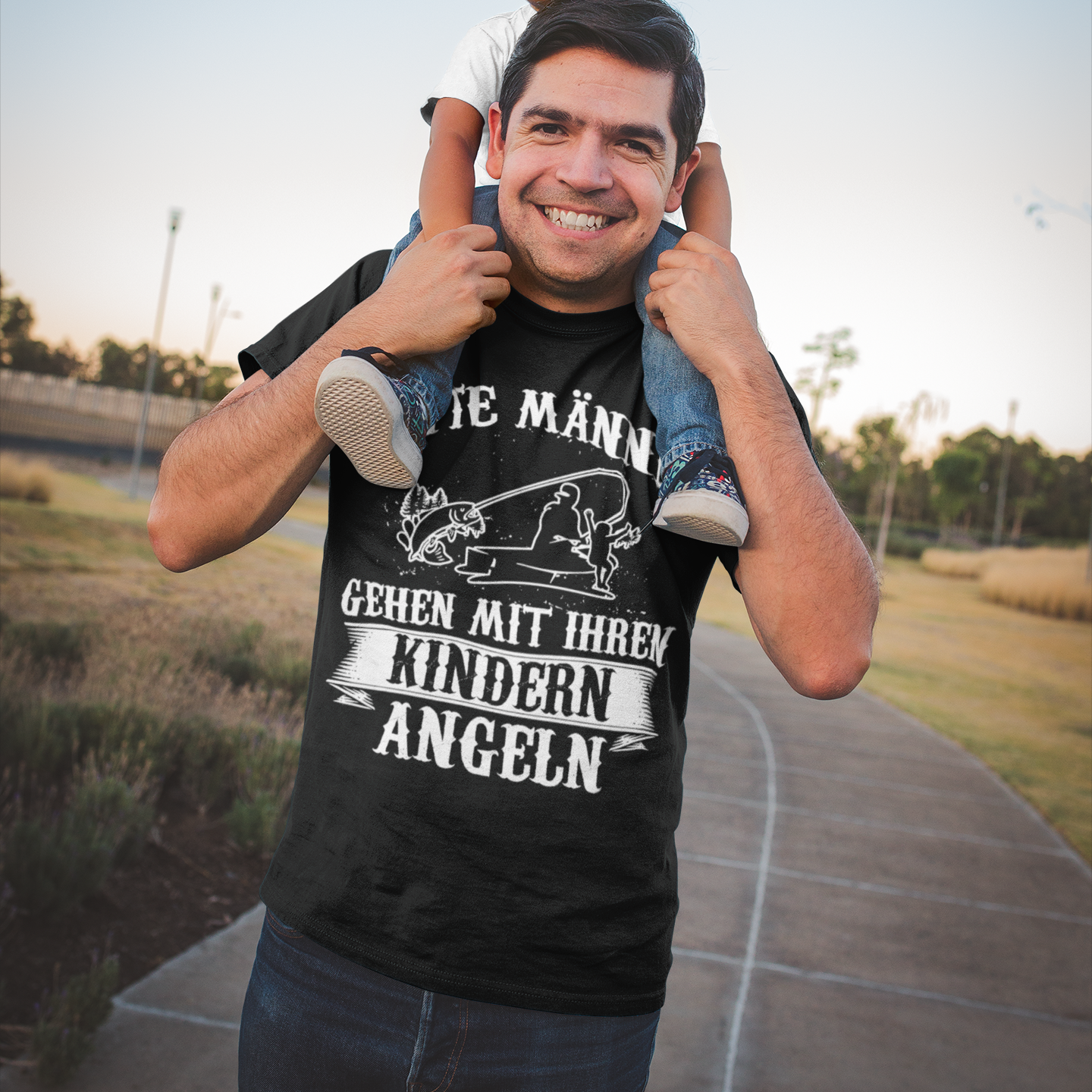 Angler Vater T-Shirt – Echte Männer gehen mit ihren Kindern angeln Design