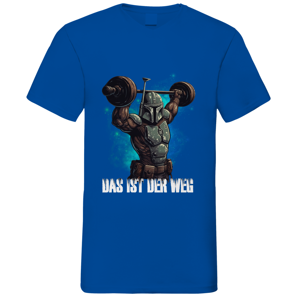 Royal Blue Krafttraining Shirt Herren mit Mandalorianer Hantel Motiv, V-Ausschnitt, Frontansicht