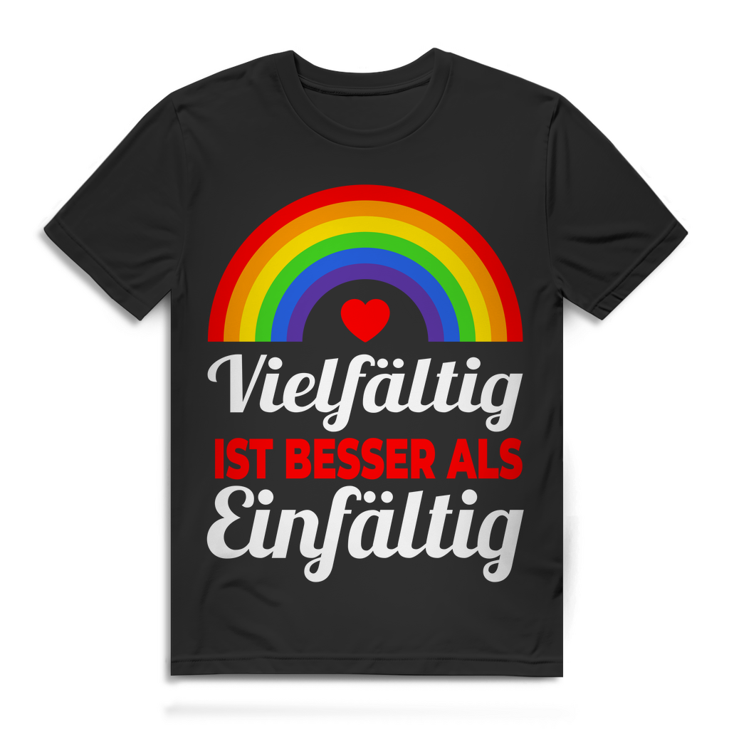 LGBTQ Herren T-Shirt Vielfältig ist besser als Einfältig Gay Pride Regenbogen Black