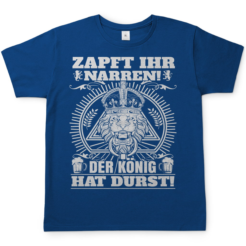 Royal Blue Herren Shirt mit DER KÖNIG HAT DURST witzigem Bier Motiv und Krone, Frontansicht
