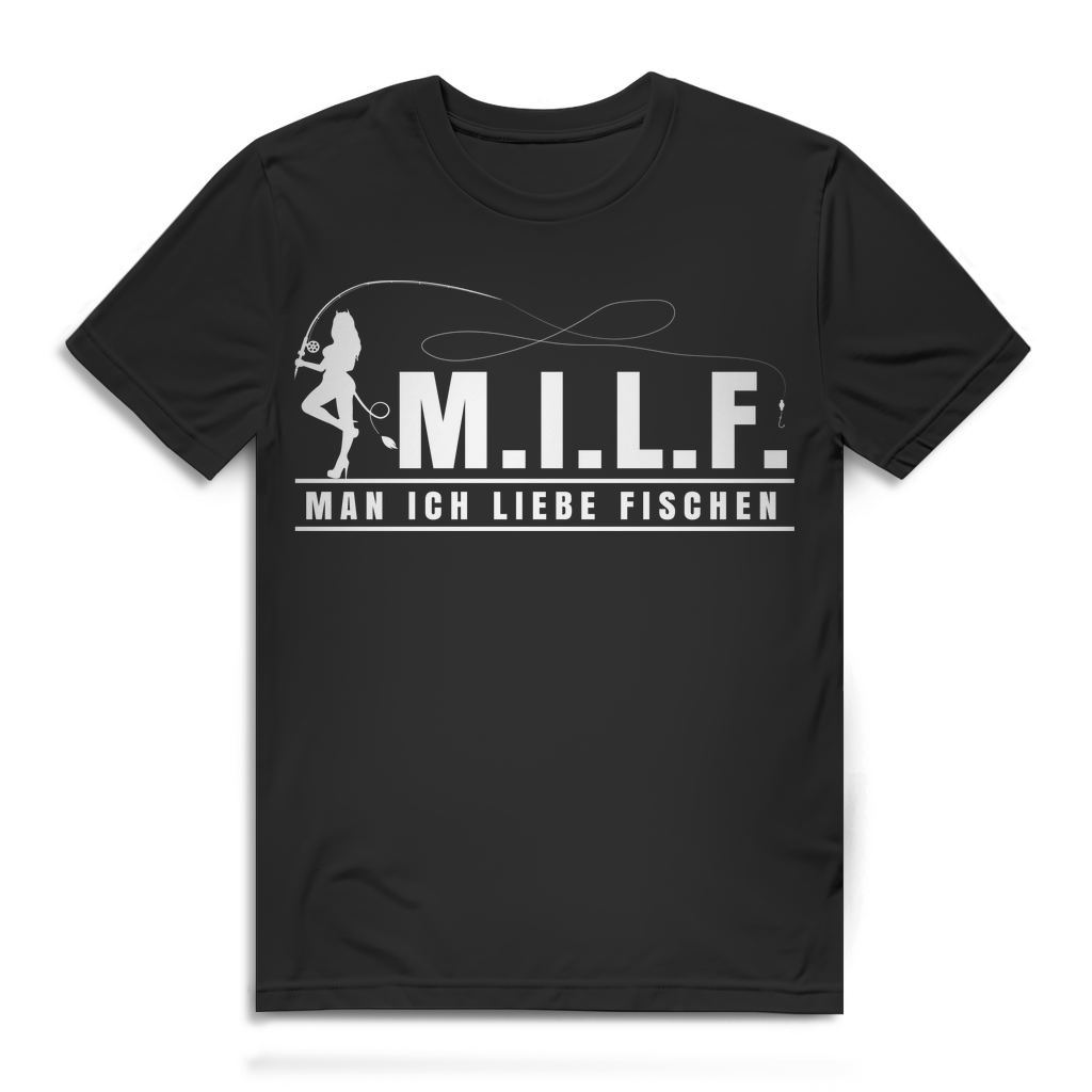 Herren T-Shirt MILF Man Ich Liebe Fischen Angler Wortspiel Shirt Black