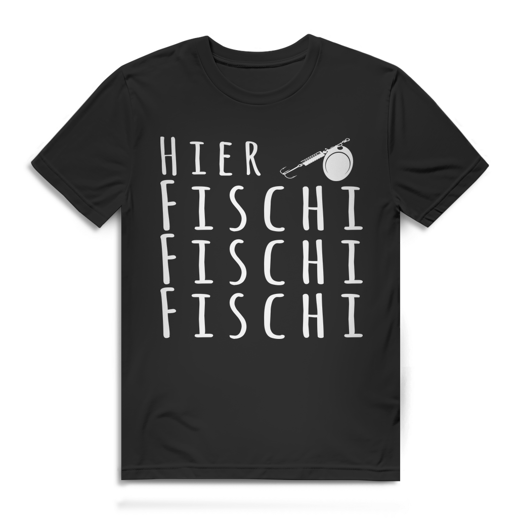 Herren T-Shirt Hier Fischi Fischi Fisch Angler Shirt Bio Baumwolle Black