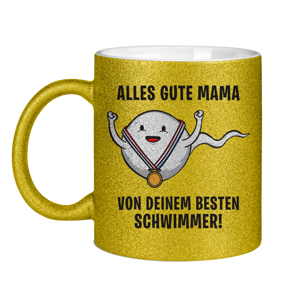Alles gute Mama von deinem besten Schwimmer! - Glitzertasse Gold Glitter One size