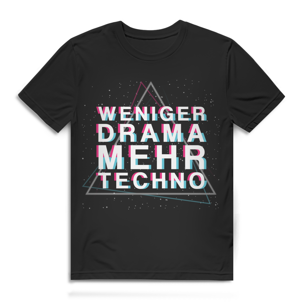 Herren T-Shirt Weniger Drama mehr Techno Club Shirt Bio Baumwolle Black