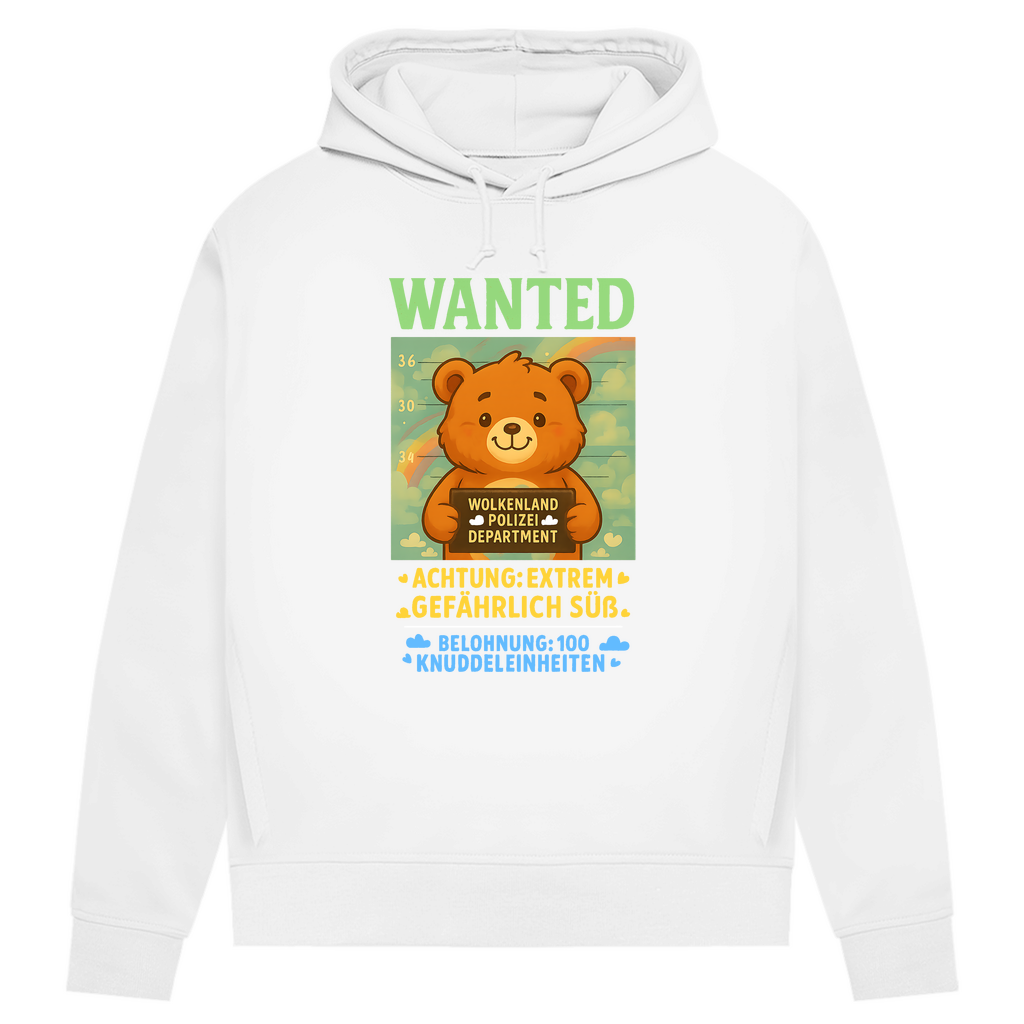Damen Premium Bio Hoodie Wanted Glücksbärchi Wolkenland Extrem Gefährlich Süß White