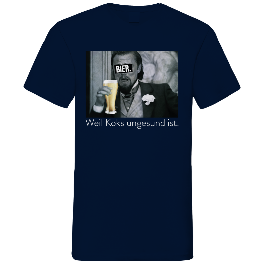 Leonardo DiCaprio - Bier weil Koks ungesund ist - Herren V-Neck Shirt Navy