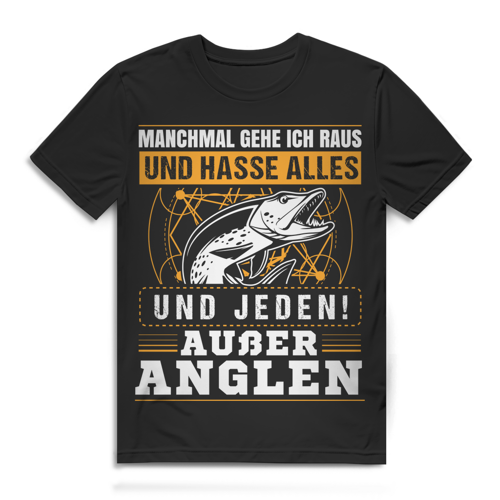 Fun Shirt Angeln Männer – Manchmal hasse ich alles – Angler Spruch Shirt Black