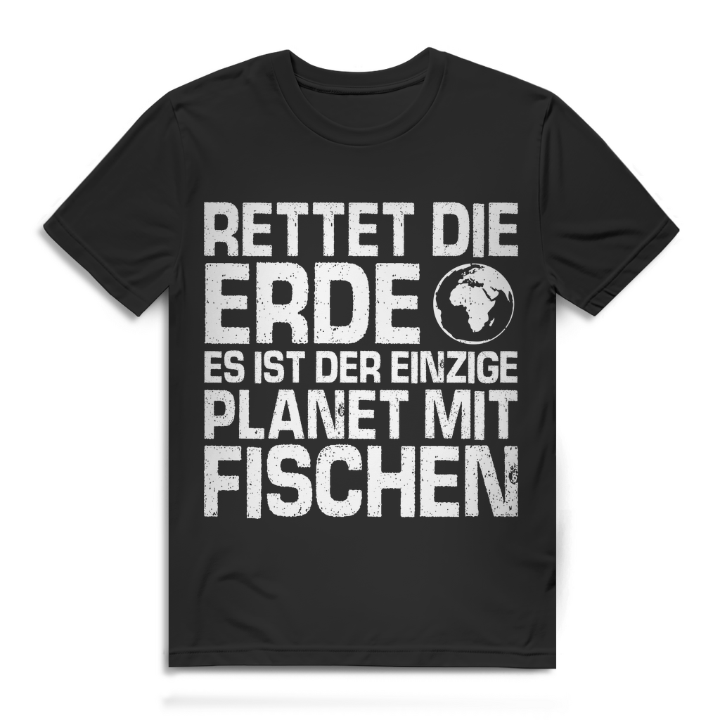 Angler Shirt Herren – Rettet die Erde es ist der einzige Planet mit Fischen Black