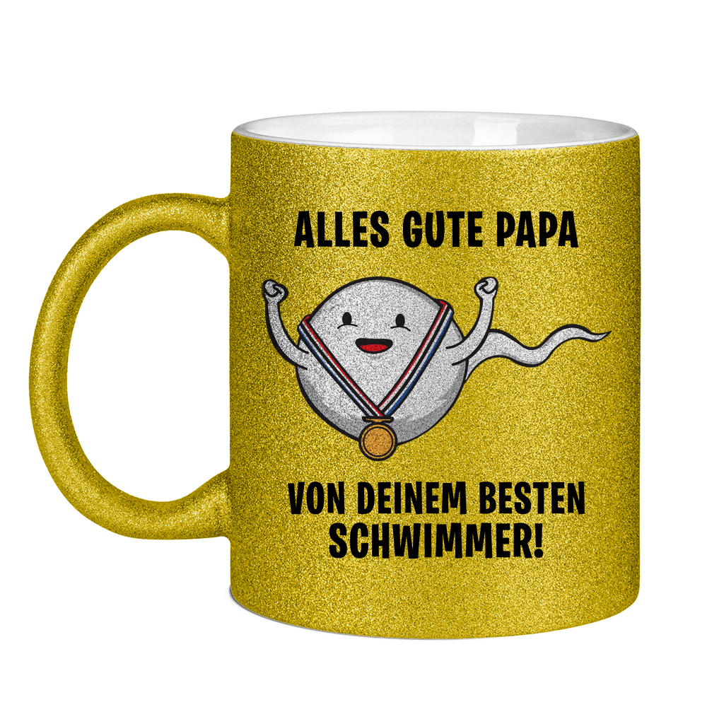 Alles gute Papa von deinem besten Schwimmer! - Glitzertasse Gold Glitter One size