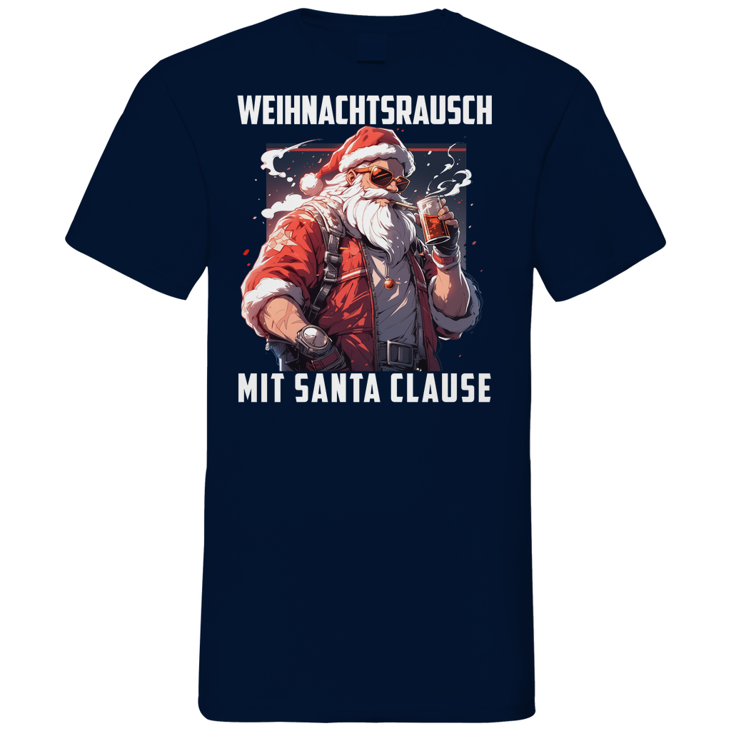 Weihnachtsrausch mit Santa Clause - Herren V-Neck Shirt Navy