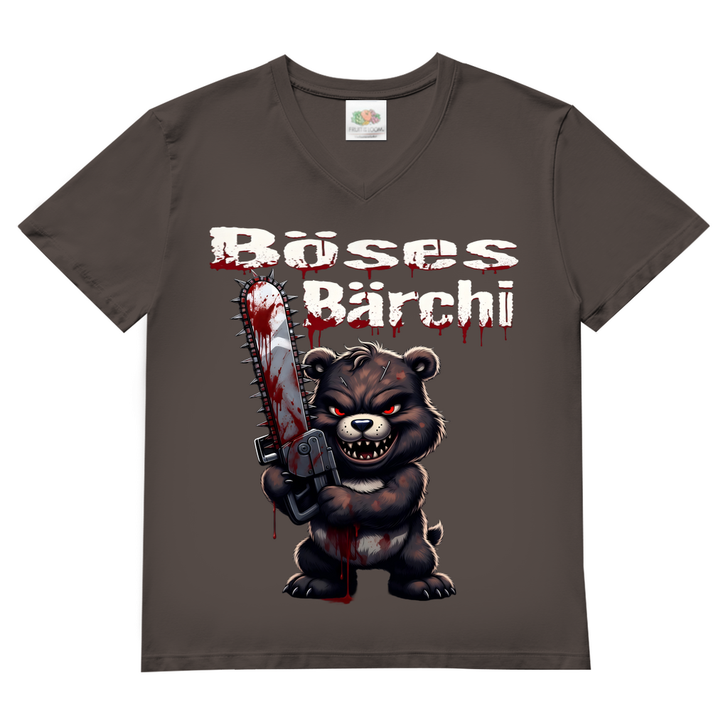 Böses Bärchi Kettensäge Herren V-Neck T-Shirt Light Graphite Solid
