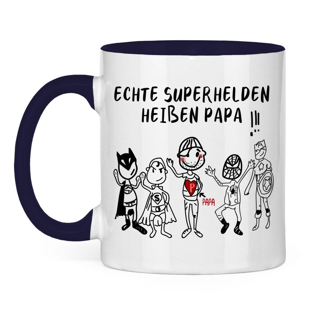 Echte Superhelden heißen Papa! - Tasse zweifarbig Navy