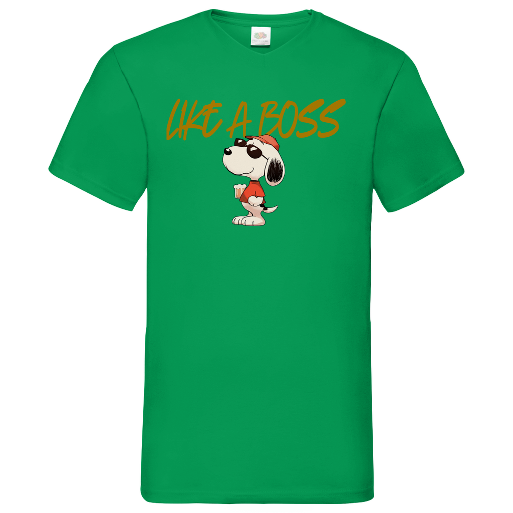 Peanuts Snoopy mit Bier Like a Boss - Herren V-Neck Shirt Kelly Green