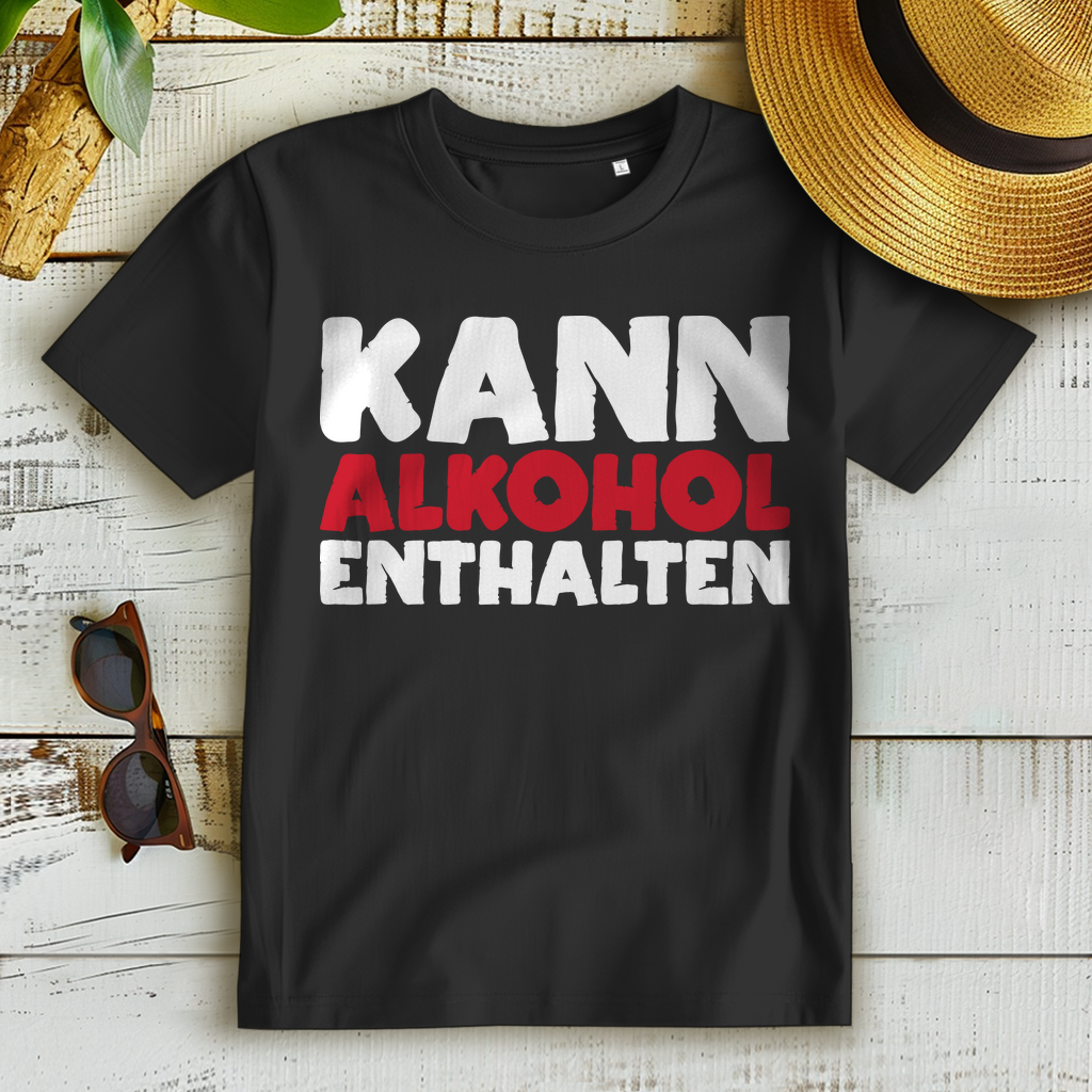 Damen T-Shirt Alkohol Spruch – Kann Alkohol enthalten – Für Weinfeste & Co.