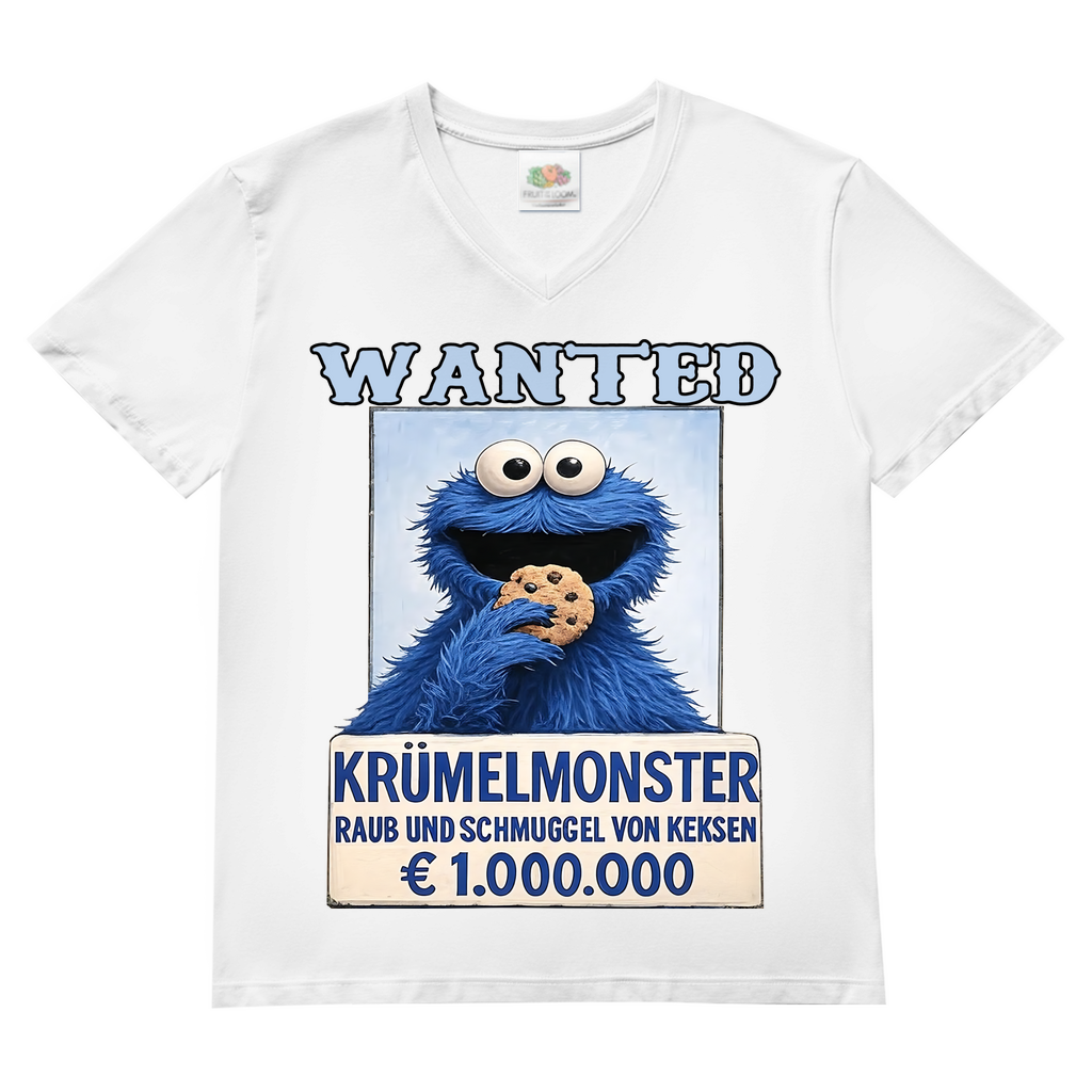 Wanted Krümelmonster Raub und Schmuggel von Keksen - Herren V-Neck T-Shirt White