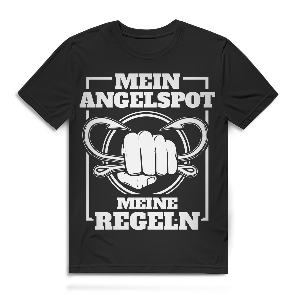 Herren T-Shirt Mein Angelspot meine Regeln Angler Bio Baumwolle Black