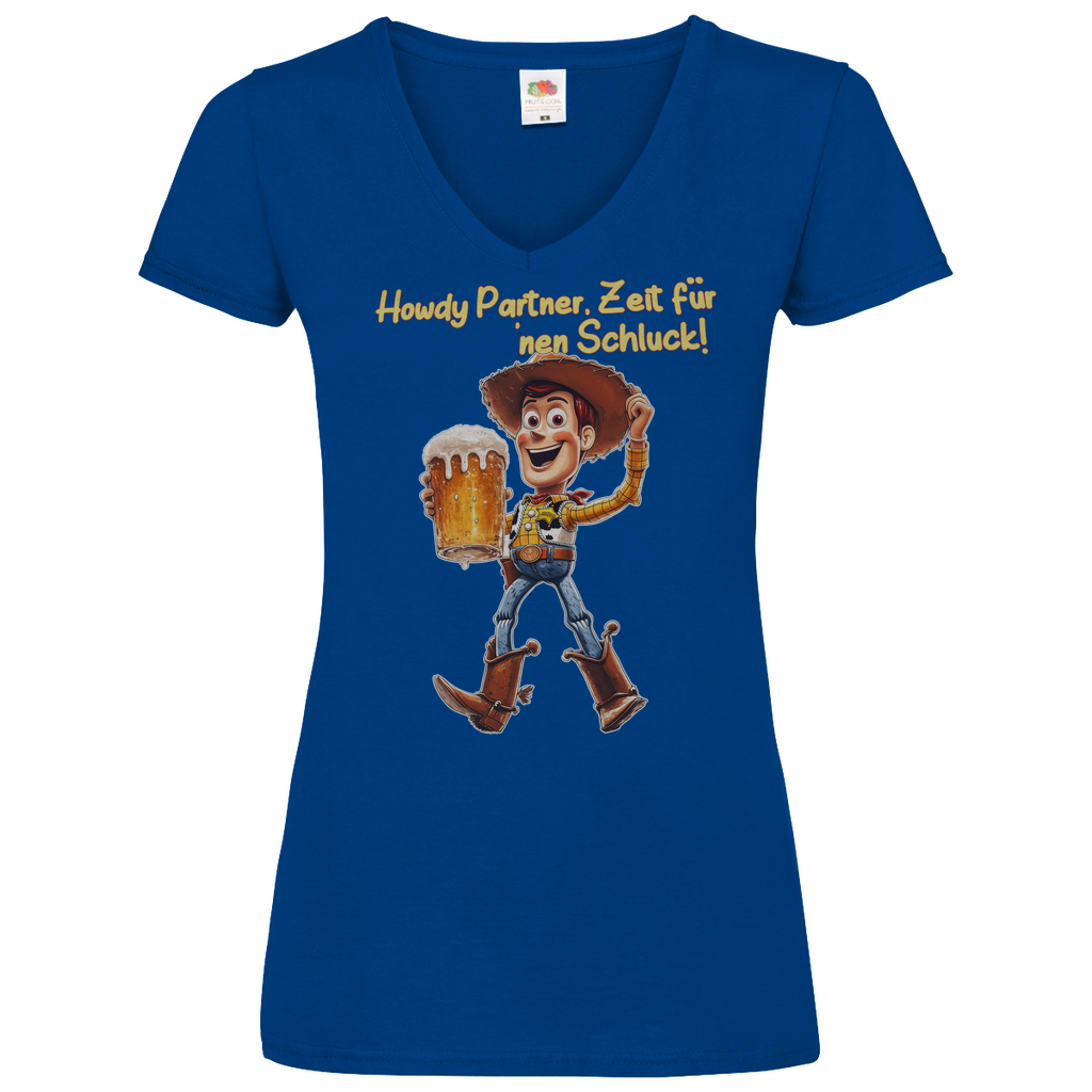 Howdy Partner Zeit für nen Schluck - Woody Toy Story - V-Neck Damenshirt