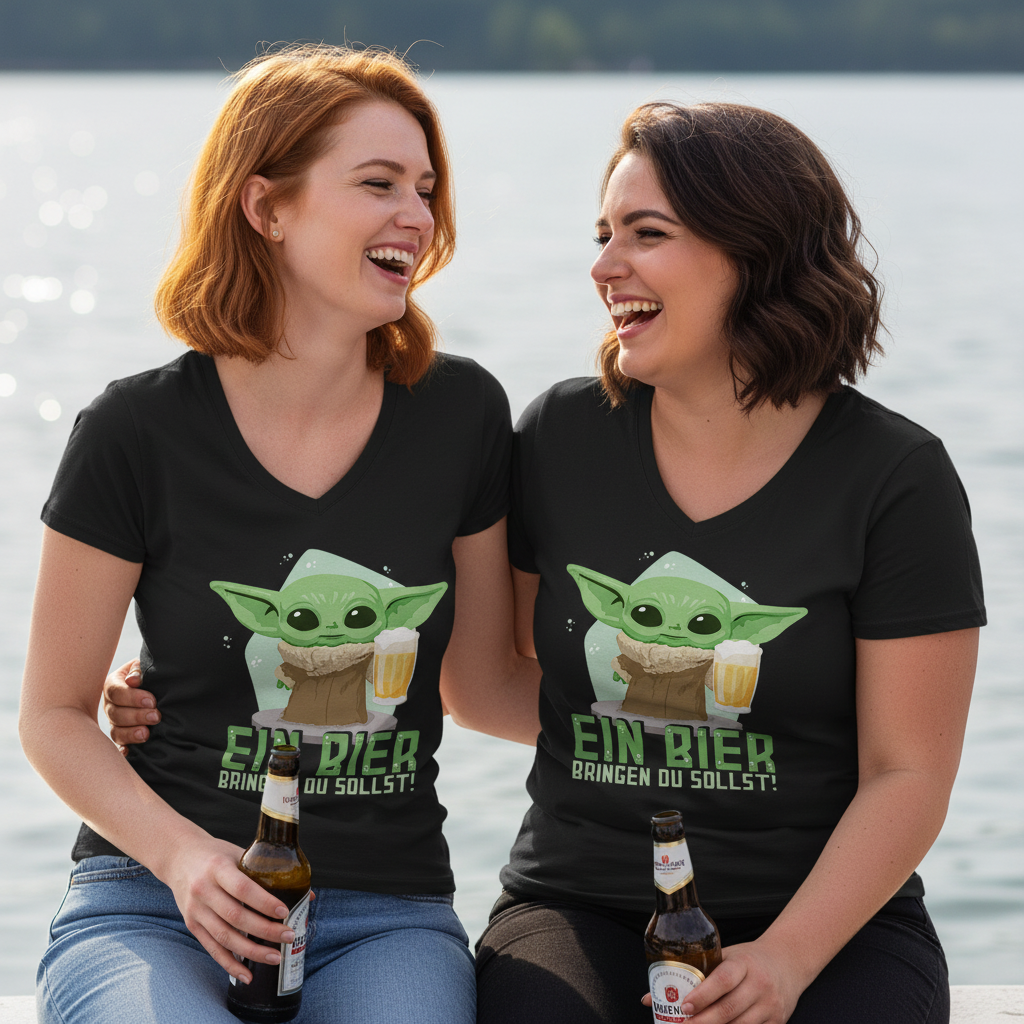 Ein Bier bringen du sollst Baby Yoda Grogu - V-Neck Damenshirt