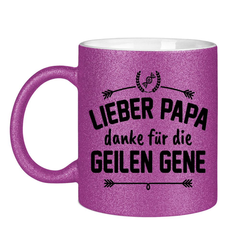 Lieber Papa danke für die geilen Gene - Glitzertasse Purple Glitter One size