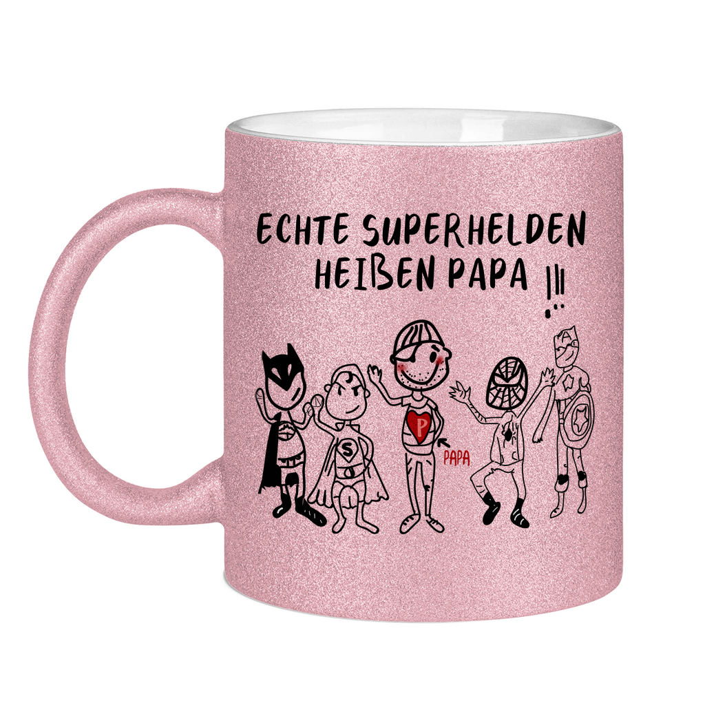 Echte Superhelden heißen Papa! - Glitzertasse Pink Glitter One size
