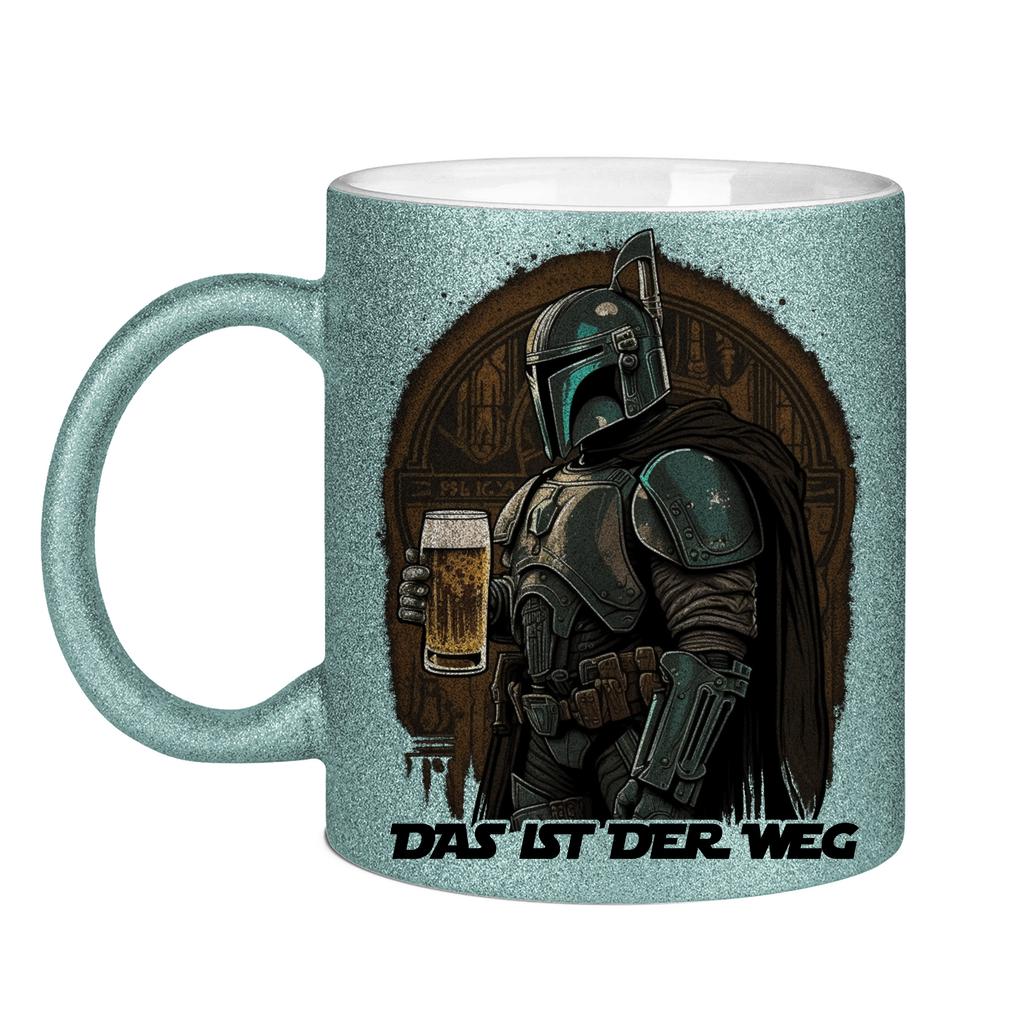 Das ist der Weg Mandalorianer Bier - Glitzertasse Light Blue Glitter