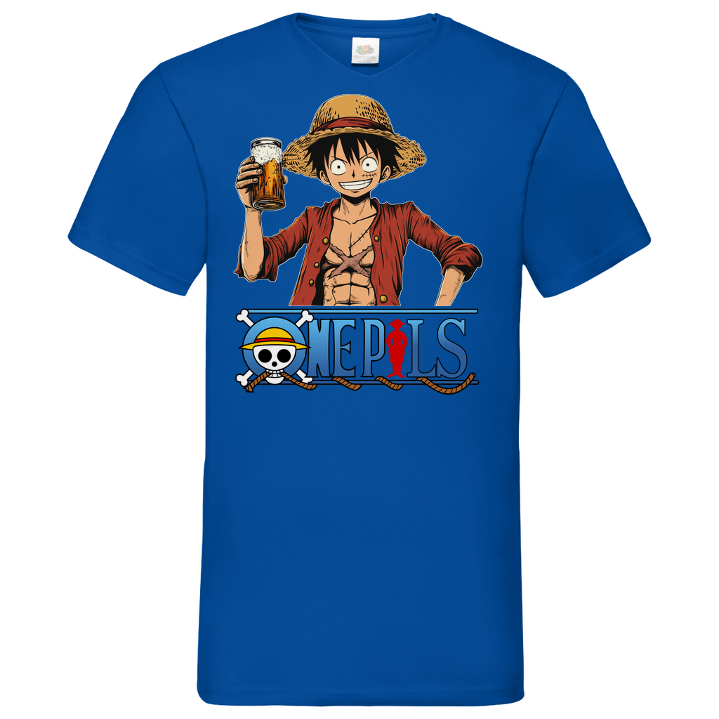 One Pils - One Piece Ruffy - Herren V-Neck Shirt Royal Blue