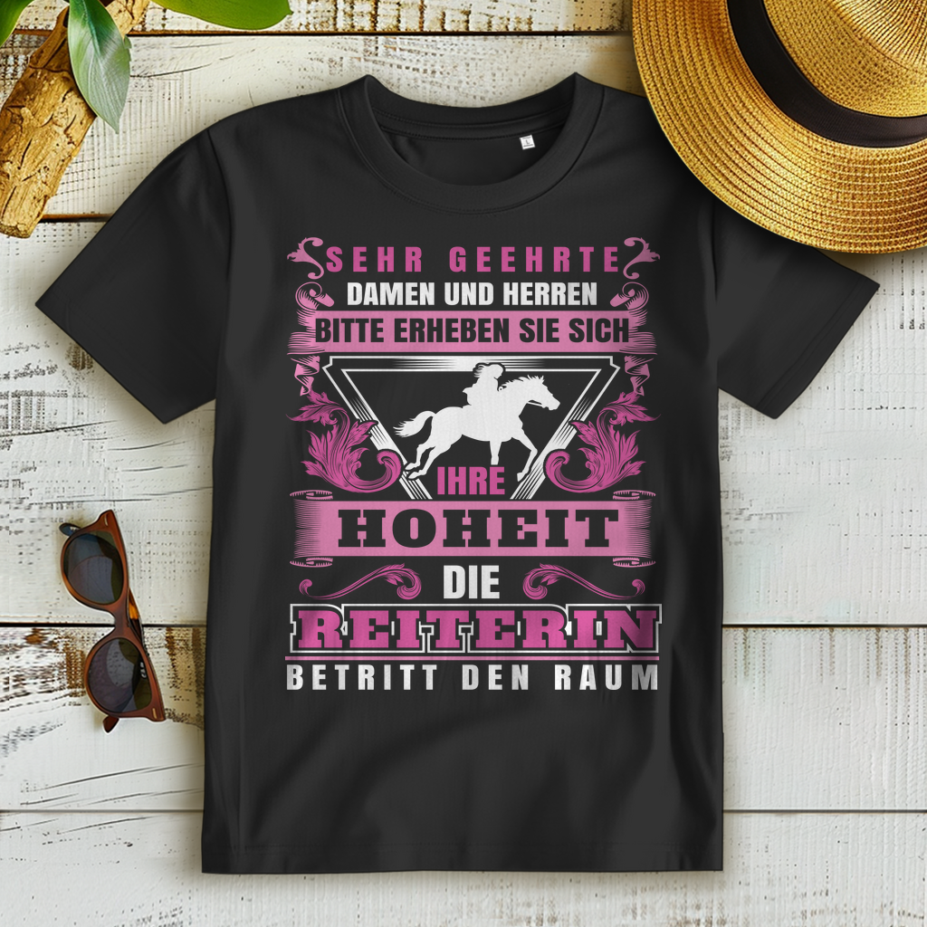 Reiterin Shirt Damen – Ihre Hoheit betritt den Raum – Rosa Pferde T-Shirt