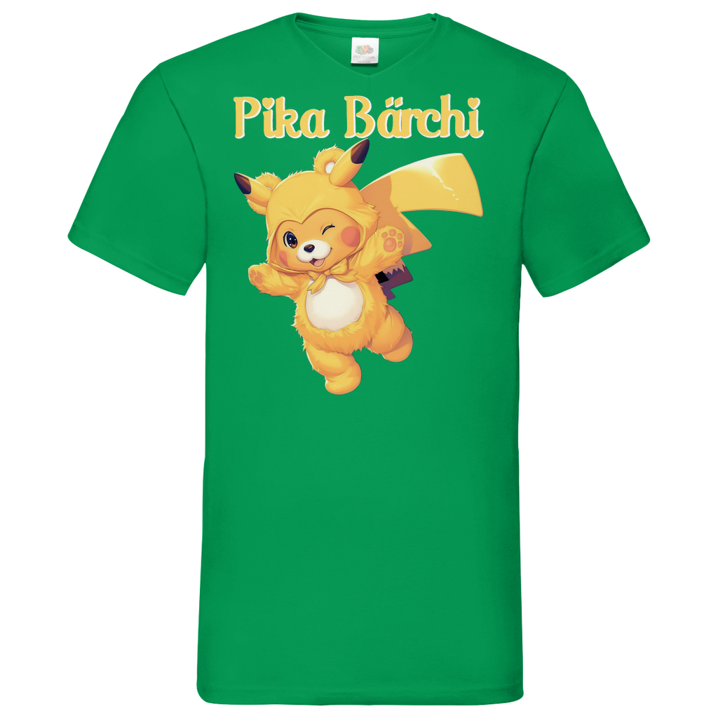 Pika Bärchi - Glücksbärchi - Herren V-Neck Shirt Kelly Green